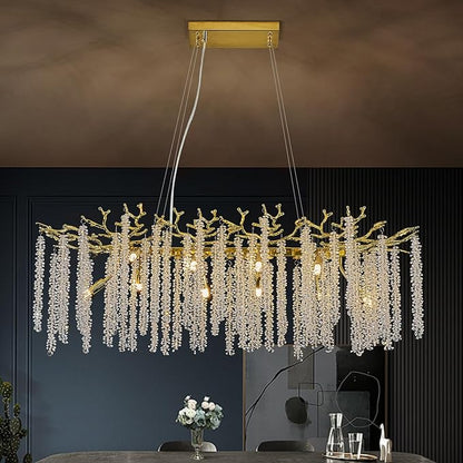 Benkut Modern Tree Branch Crystal Chandelier Luxury Gold Raindrop Pendant Lighting 38" Contemporary 10-Light Chandeliers for Dining Room Kitchen Bedroom Living Room