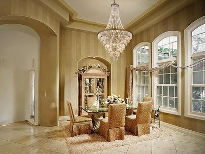 TOCHIC French Empire Crystal Chandelier Modern Farmhouse Chandelier Ceiling Light for Foyer Entryway High Ceiling, Vintage Antique Bronze Chandelier Light Fixture for Dining Living Room 34" W x 58" H