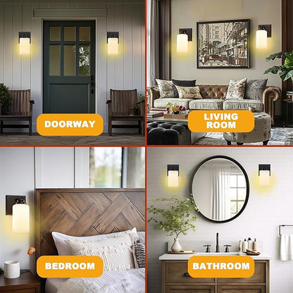 Loyareal Wall Sconces with Switch Set of Two, Bedside Wall Lamps for Bedroom, Modern Bathroom Light Fixtures with Milk Glass Shade, Black Sconces Wall Lights for Hallway, Living Room, Kitchen