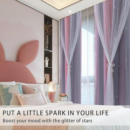 XiDi Ombre Gray and Pink Blackout Curtains for Girls Bedroom 63 Inch Length 2 Panels,Grommet Window Drapes for Kids Room Decro Pink Grey