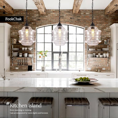 Seeded Glass Pendant Lights Black 10'' Farmhouse Ceiling Pendant Lighting Kitchen Island Large Industrial Oasis Clear Glass Island Hanging Light for Entryway Hallway Breakfast Dining Table
