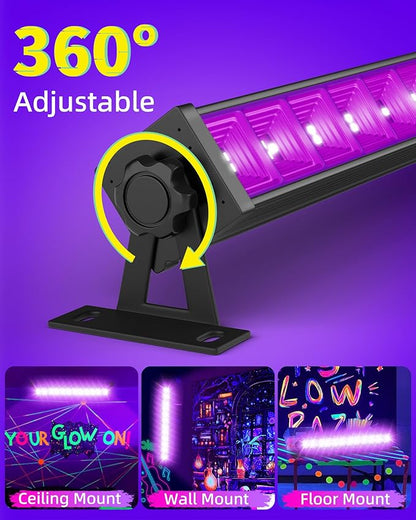 ISUERFY 4 Pack 45W Black Light Bar with 6ft Cord+Switch, Each Light Up 25x25ft Area, LED Blacklight Flood Light for Neon Glow Party Body Paint Fluorescent Tapestry Poster Classroom Bedroom Halloween