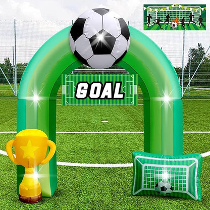 9 FT Giant Soccer Inflatable Arch for Soccer Birthday Party Decoration with “Goal” Banner 1 Blower and 5 LED Light for Soccer Field Club Team Coach Community Competition Outdoor Blow-up Decor