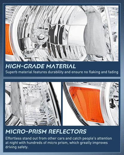 Nilight Headlight Assembly for 2005 2006 2007 2008 2009 2010 2011 Toyota Tacoma Replacement Headlamp Chrome Housing Amber Reflector