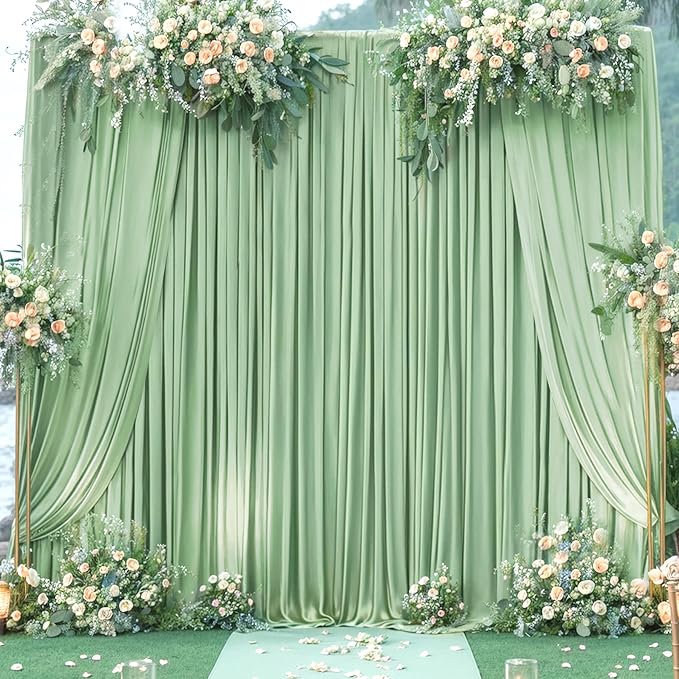 10x12 Sage Green Backdrop Curtains for Wedding Party Wrinkle Free Backdrops Curtain Drapes Fabric Decorations Photo Back Drop Cloth for Baby Shower Photography Stage Reception 5ft x 12ft,2 Panels