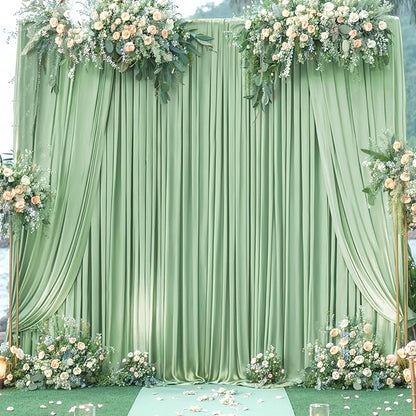 10x12 Sage Green Backdrop Curtains for Wedding Party Wrinkle Free Backdrops Curtain Drapes Fabric Decorations Photo Back Drop Cloth for Baby Shower Photography Stage Reception 5ft x 12ft,2 Panels