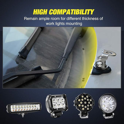 Nilight LED Light Bar Mounting Bracket 2PCS Universal Adjustable Pillar Hood Work Lamp Mount Clamp Holder for Off-Road Truck SUV, Silver-2