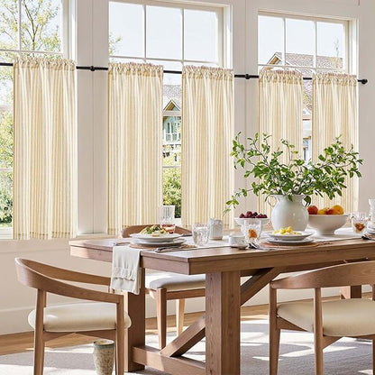 jinchan Striped Linen Kitchen Curtains 45 Inches Tier Curtains Farmhouse Modern Cafe Style Small Window Treatments Airy Light Filtering Rod Pocket for Living Room Bathroom 2 Panels Mustard Yellow