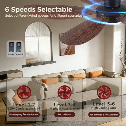GJeg Ceiling Fans with Lights,42" Flush Mount Ceiling Fan with Light and Remote Control,Low Profile, Reversible, Dimmable, Noiseless, Black Ceiling Fan for Bedroom