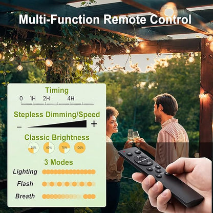 SUFEIMAS Outdoor-String-Lights-Patio-LED-Light-Outside 30FT Waterproof Dimmable Remote Outdoor Lighting 28 Globe G40 LED Bulbs Hanging Lights Connectable for Backyard Porch Party 12 inch Far Apart