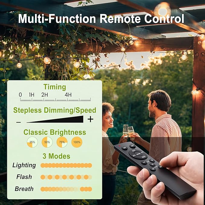 Outdoor-String-Lights-Patio-LED-Light-Outside 200FT Waterproof Dimmer Remote Outdoor Lighting with 3 Modes G40 Globe Plastic LED Bulbs Hanging Lights Connectable for Backyard Yard Porch Party