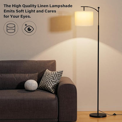 Ambimall 60" Floor Lamp with 3 Color Temperatures, Adjustable White Shade, Black Pole - Tall Lamp for Living Room, Bedroom, Office, Classroom, Dorm - 9W Bulb Included