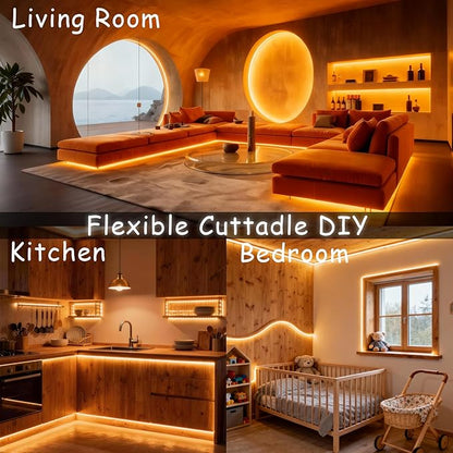 Under Cabinet Lighting 20Ft LED Strip Lights Kit with Dimmer Control for Kitchen, Cabinet, Shelf, Counter 360 LEDs Rope Light Flexible Cuttable Light Strips for DIY