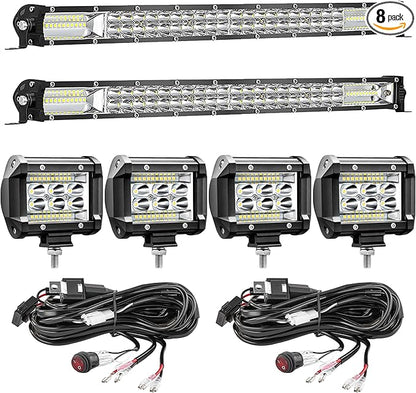SAN YOUNG LED Light Bar Kits, (2) 20 Inch Slim Light Bars, (4) 4 Inch Pod Lights, (2) Wiring Harness, 24V ATV Tractor LED Work Lights Truck Offroad Driving [24V USE ONLY!]