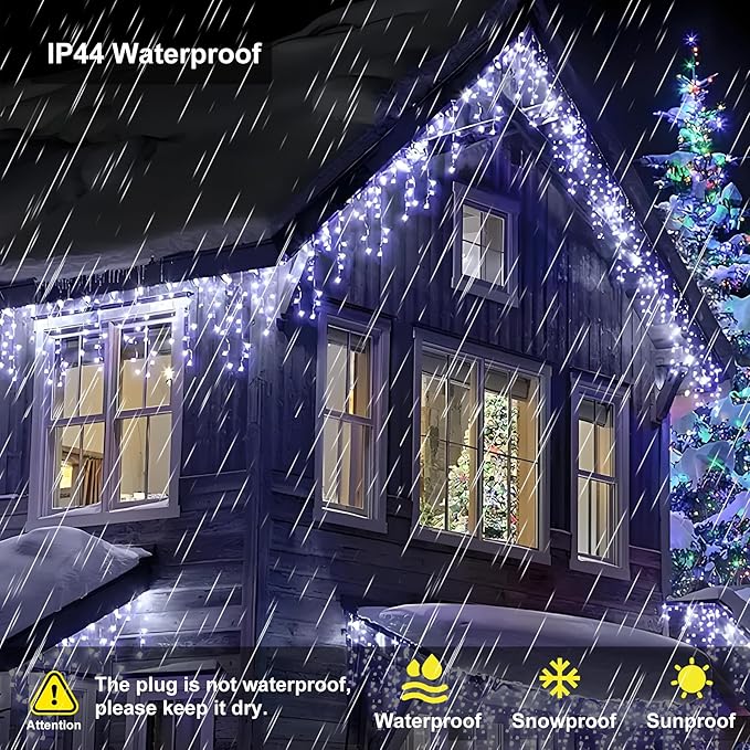 LED Icicle Lights for Outdoor Christmas Decorations,98.4Ft 1000 LEDs Christmas Fairy Light with Timer&Memory Function,8 Lighting Modes,Plug in hanging Curtain Lights for Xmas Party Wedding(Cool White)