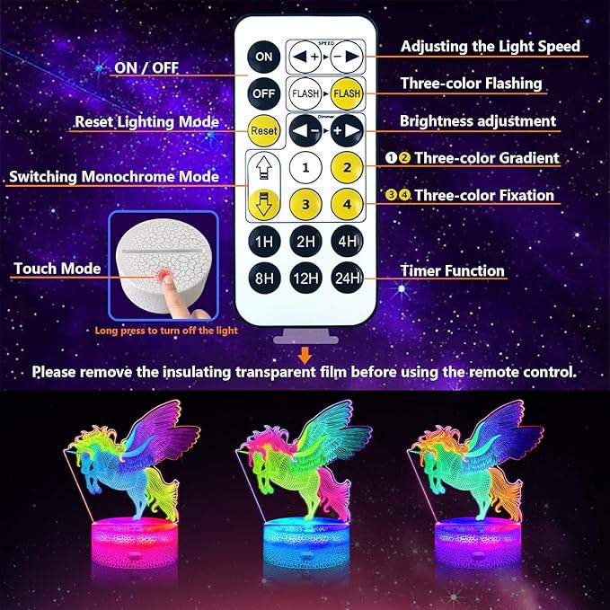 Horse Night Light, 3D Illusion Lamp with Remote Control, Timer, Multi-Color Changing, Dimmable Kids Bedroom Lamp, Led Night Light Lamp Horse Stuff for Girls & Boys, Birthday Christmas Gift