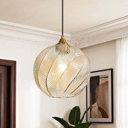 Amber Glass Gold Pendant Light, Farmhouse Kitchen Island Pendant Light Fixture Circular Shade, Adjustable Vintage Hanging Ceiling Light for Dining Room Corridor 1 Pack, UL Certification