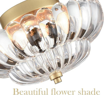 HYDELITE Gold Ceiling Light Fixture Bedroom Semi Flush Mount Ceiling Light Fixtures for Entryway Bathroom Living Room Proch with Scalloped Clear Glass