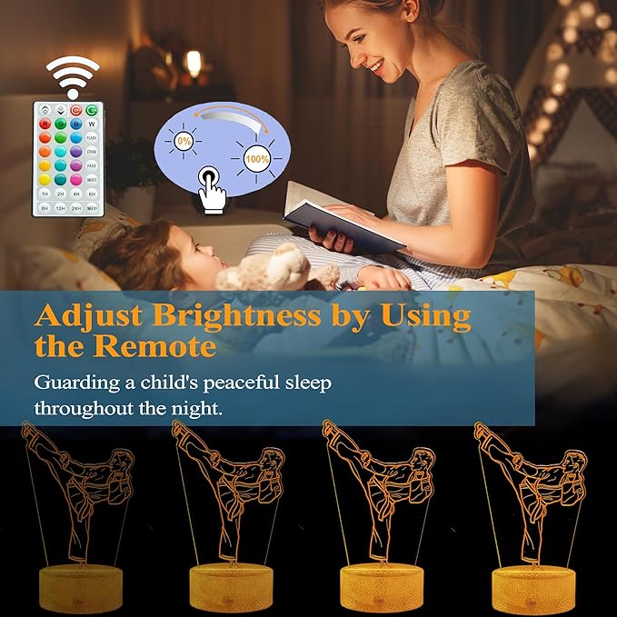 Karate Night Light, Karate Gifts, Taekwondo 3D Illusion Lamp with 16 Colors Changing, Timer, 4 Flash Modes and Dimmable, Kids Boys Girls Room Decoration, Holiday Xmas Gifts