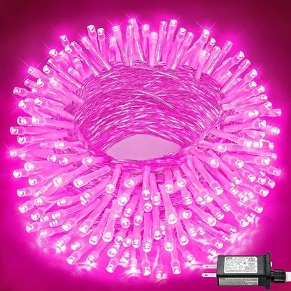 66FT 200 LED Outdoor String Lights, Connectable Christmas Lights Indoor Waterproof with 8 Modes, Plug in Twinkle Fairy Lights Clear Wire for Bedroom Home Wedding Patio Patry Decorations, Pink