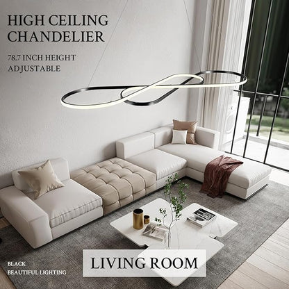Modern LED Chandelier Black Dimmable LED Pendant Light for Dining Room Light Fixture Over Table Modern Kitchen Island Lighting High Ceiling with Remote for Living Room(56 Inch, 3000K-6500K)