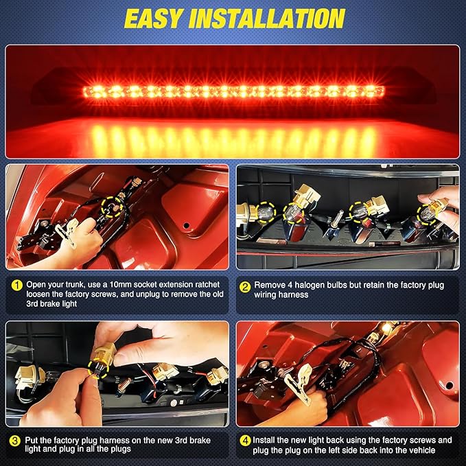 Nilight Third Brake Light Tail High Mount 3rd Stop Lights Smoked Lens Compatible with Ford Mustang 1999 2000 2001 2002 2003 2004 Car Rear Center Cab Lamp