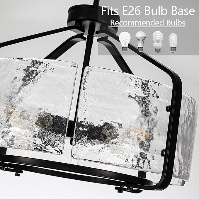 Luupyia 17.7 Inches Glass Drum Chandelier Black, 4Lights Modern Glass Chandelier, Height Adjustable Drum Chandeliers Crystal Pendant Light Dining Room Kitchen Entryway Chandeliers for Foyer