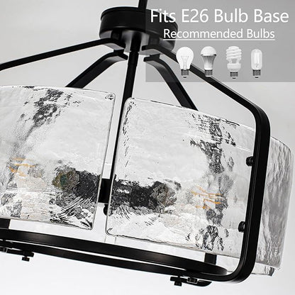 Luupyia 17.7 Inches Glass Drum Chandelier Black, 4Lights Modern Glass Chandelier, Height Adjustable Drum Chandeliers Crystal Pendant Light Dining Room Kitchen Entryway Chandeliers for Foyer