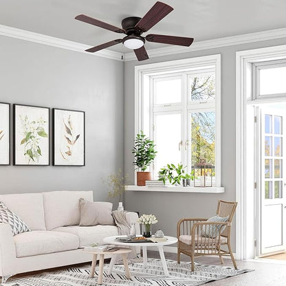 Prominence Home Benton Traditional 52 Inch Ceiling Fan with Light, LED Flush Mount Ceiling Fan, Indoor Fan with 5 Blades, Brown Walnut and Brown Maple Blade Finish Options, Bronze (51429-01)