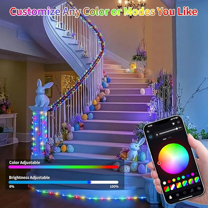 Rope Lights Outdoor Color Changing, 49FT 150 LED Waterproof Fairy String Light Plug in with Remote & APP Controlled, Music Sync Christmas Lighting for Outside Indoor Bedroom Halloween Decor