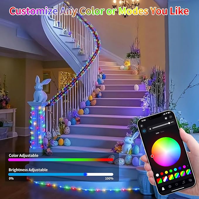 33FT Color Changing Rope Lights Outdoor, Waterproof 100 LED String Light Plug In with Remote & APP Control, Smart 16 Million Colors Music Sync Twinkle Fairy Lighting for Outside Indoor Bedroom