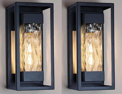 PARTPHONER Modern Outdoor Light Fixture, Exterior Wall Sconce Waterproof Porch Light, Outside Lamp for House with Water Glass for Garage Doorway
