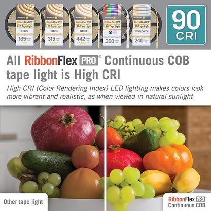 Armacost Lighting RibbonFlex Pro 24V White COB LED Strip Light Tape 3000K, 442 Lumens/Ft, 10M 173250
