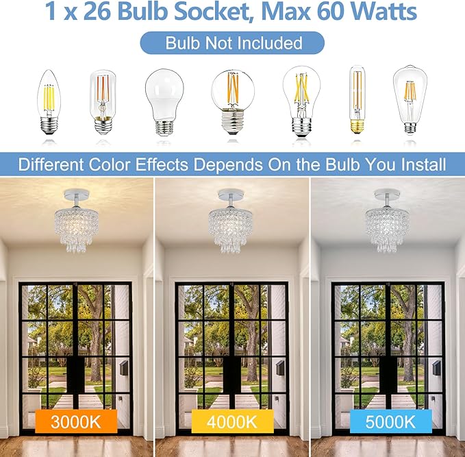 8" Mini Crystal Chandelier 3-Tier Crystal Raindrop Semi Flush Mount Ceiling Light Fixture Small Chandelier for Bedroom Kitchen Hallway Bathroom Closet (Chrome)