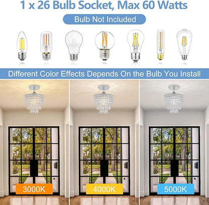 8" Mini Crystal Chandelier 3-Tier Crystal Raindrop Semi Flush Mount Ceiling Light Fixture Small Chandelier for Bedroom Kitchen Hallway Bathroom Closet (Chrome)