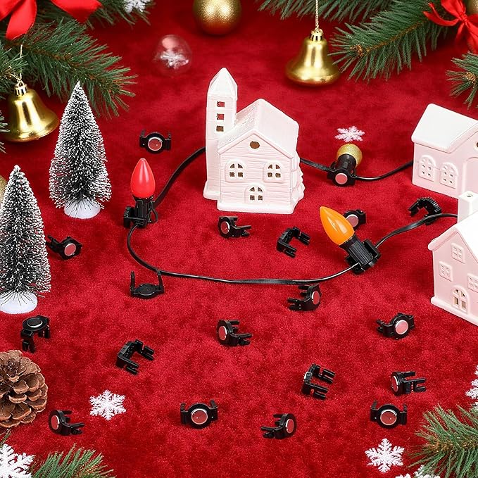 240PCS Extra Strong Magnetic Christmas Light Clips for C9 Socket Transparent Round Halloween Light Hooks for Outside Decor, Fence, Steel Gutters and Roofs Outdoor Patio Lighting, Black