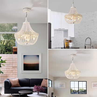 Vintage Empire Crystal Chandelier Fan with 64 Bead Strands, 7 Blades Invisible Fan, Remote/APP Controlled Ceiling Fan for Living Room, Bedroom, Dining Hall (White Gold, 20'' Rustic Style)