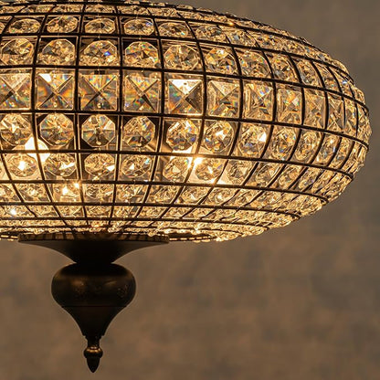 21" Black Gold Crystal Chandelier, Large Farmhouse Dining Room Light Fixture, 5-Light Vintage Crystal Hanging Chandelier for High Ceiling Living Room Kitchen Island