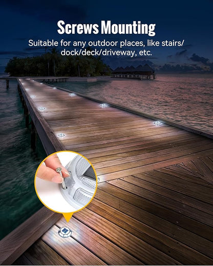 Solar Driveway Lights Dock Lights Waterproof 16 Pack, 2 Colors in 1 Outdoor LED Solar Deck Light, Solar Powered Walk Way Light Road Marker for Stair Pathway Patio(Warm & Cool)