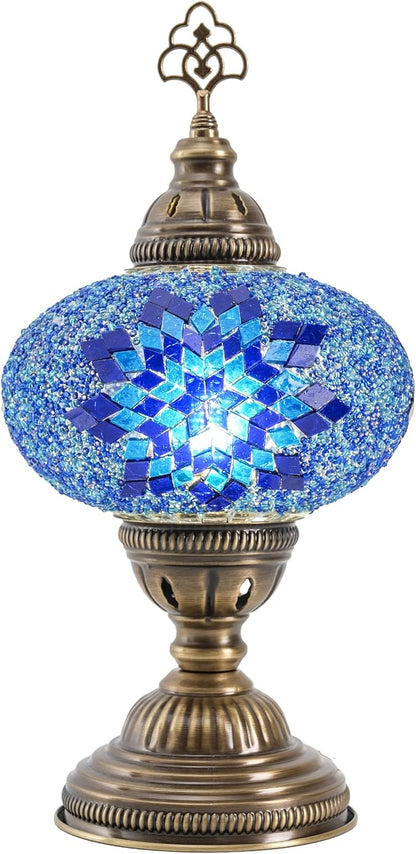 Turkish Lamp, Mosaic Table Lamp, Antique Moroccan Decorative Glass Bohemian Vintage Lamp Shade, Small Desk Tiffany Bedside Stained Glass Lamp with US Plug and E12 Socket