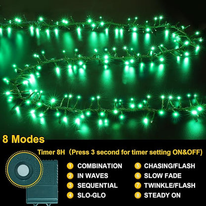 LAMPHOME Green String Lights, 46ft 500 LED Plug-in Green Fairy Lights, 11 Modes Twinkle Christmas Lights, Waterproof Lights LED String for Indoor Outdoor Grinch Tree St Patricks Day Decor