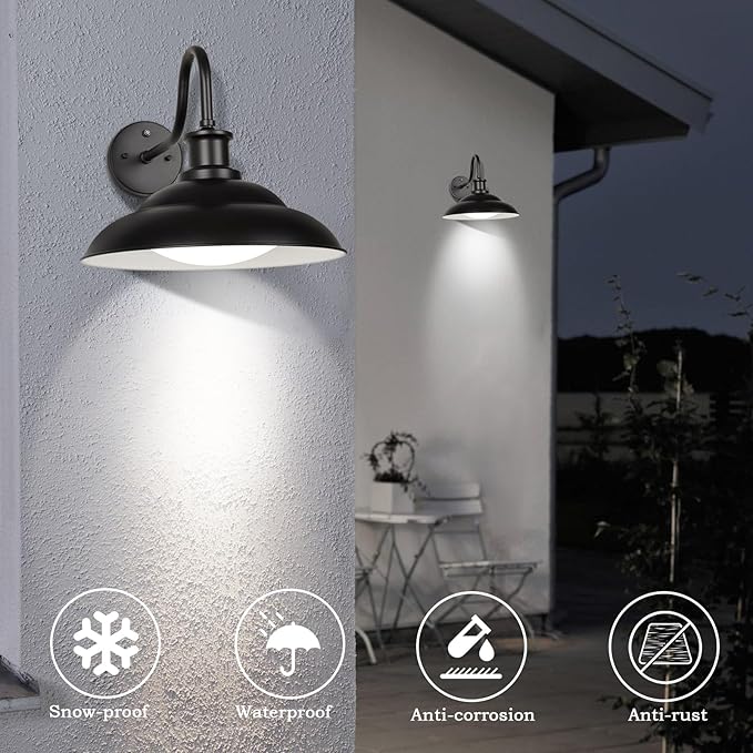 Dusk to Dawn Outdoor LED Barn Lights, 16 Inch Large Farmhouse Exterior Wall Light Fixtures with Adjustable Color Temperature, Modern Black White Porch Lights Outside for House Garage Doorway