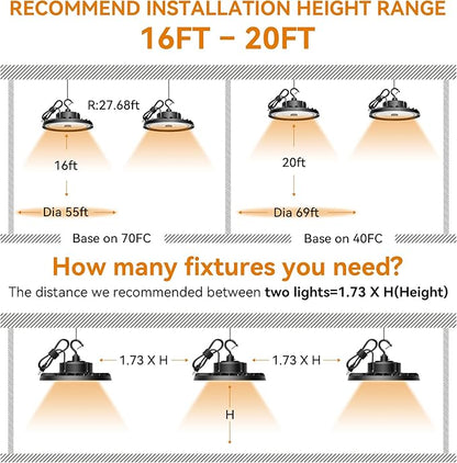 UFO LED High Bay Light 240W 36,000lm 5000K Daylight, High Bay LED Shop Lights with US Plug 5’ Cable, Commercial Warehouse Lights, Factory Area Lighting Fixture, Non-Dim, 2PCS