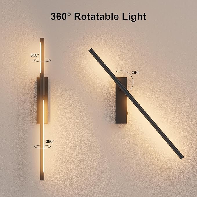 Battery Operated Wall Sconces, 1 Pack USB Rechargeable Wall Lights, Dimmable Wireless Linear Wall Lamp Indoor for Living Room, Bedroom, Hallway, Black