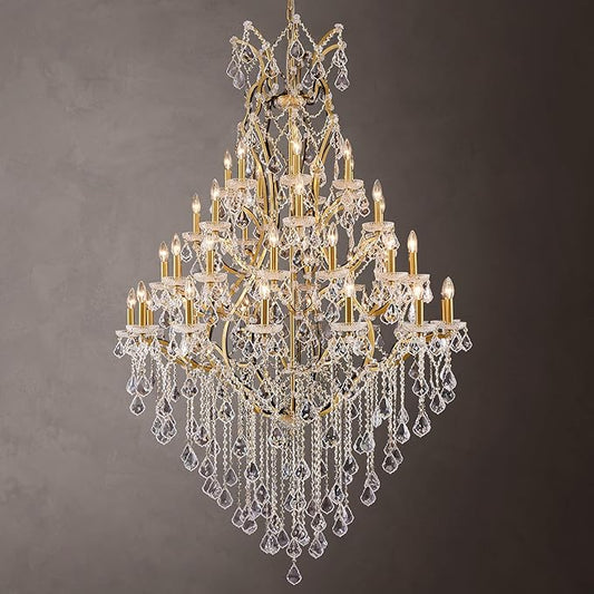 42 Lights Large Crystal Chandeliers for High Ceilings Brass Maria Theresa Chandelier Light Fixture Modern Chandelier for Foyer Hallway Entryway Staircase 75" H x 49.2" D