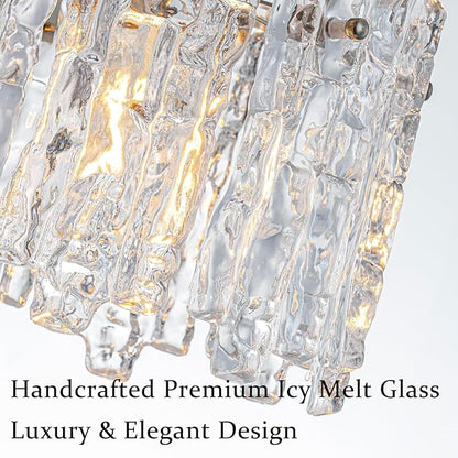 11" Handmade Ice Melt Glass Pendant Lights Kitchen Island Brushed Nickel Crystal Chandelier Modern Hanging Pendant Light Fixtures for Dining Room Foyer Entryway Living Room Bedroom Bar Cafe Restaurant