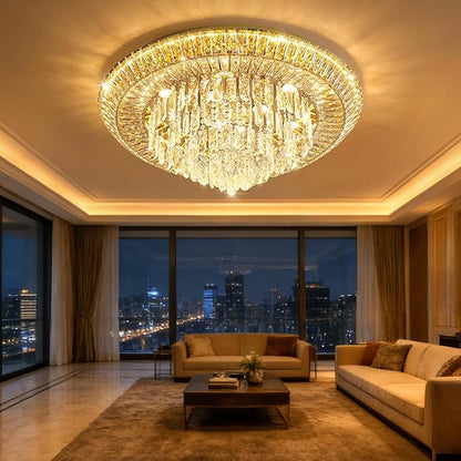 Modern Gold Crystal Chandelier LED Ceiling Light Fixture Raindrop Chandeliers Dimmable Lighting for Living Room Dining Room Entryway Bedroom