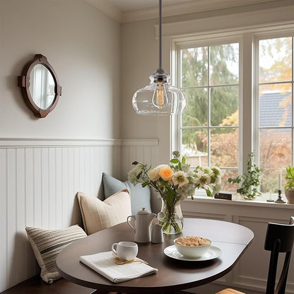 Kira Home Harlow 9" Modern Schoolhouse Pendant Light with Clear Glass Shade, Industrial Farmhouse Brown Hanging Light with Schoolhouse Glass, Oil Rubbed Bronze Finish