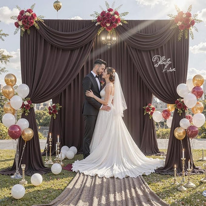 10 ft x 10 ft Wrinkle Free Brown Backdrop Curtain for Parties, Wedding Brown Photo Backdrop Drapes, Fabric 2 Panels 5x10ft for Baby Shower Photoshoot Engagement Birthday Photography Background