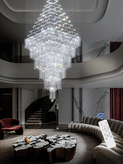 Flashing God D48''X H120'' Extra Large Chandelier for High Ceiling Modern Raindrop Chandelier Crystal Flush Mount Ceiling Light for Foyer Living Room Staircaes Entrance Gold ﻿